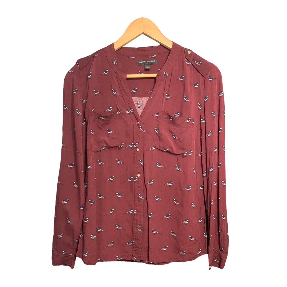 Banana Republic Burgundy Sparrows Bird Blouse
